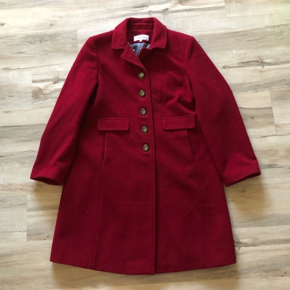 Red Wool Blend Calvin Klein Pea Coat